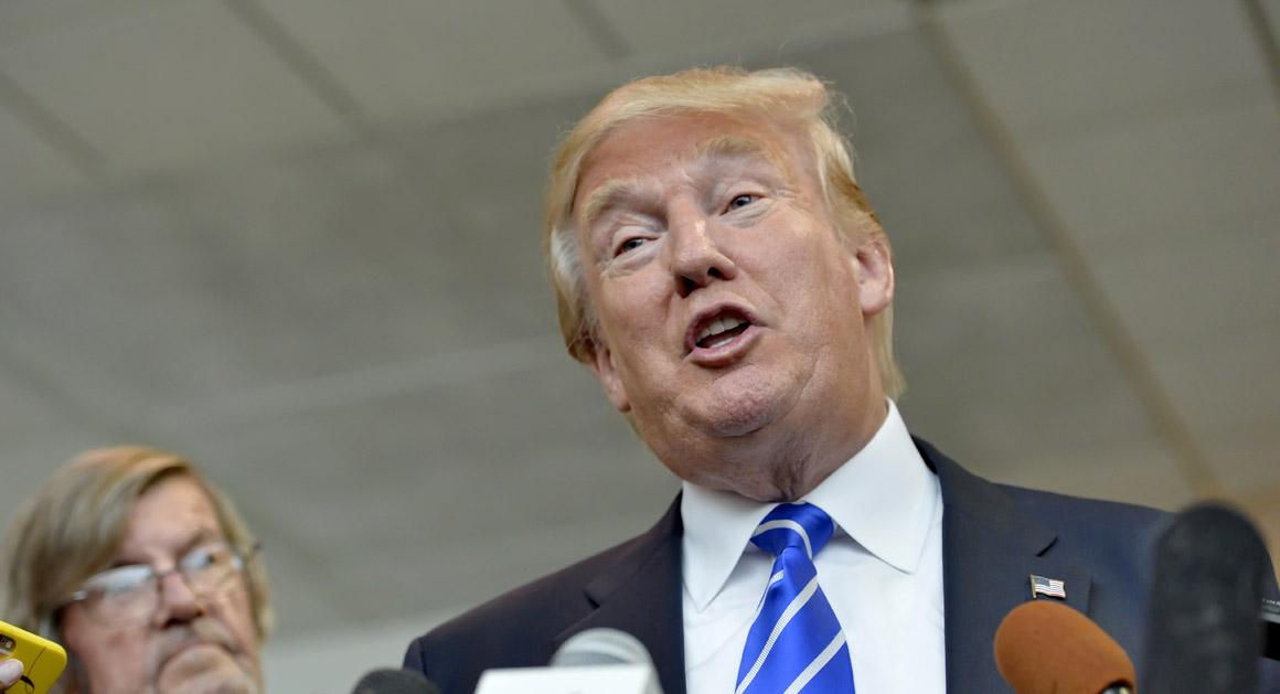 politico's tweet image. .@realDonaldTrump explains why he's hitting @JebBush harder than other rivals politi.co/1En6Erg | AP Photo