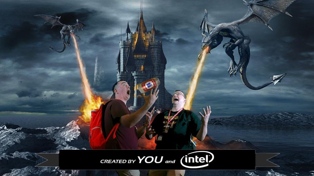 BasketMCGaming's tweet image. .@Scoti_Garbidis and I trying to protect our holy beer can from the evil dragons! #IntelGameOn #IntelAtPAX