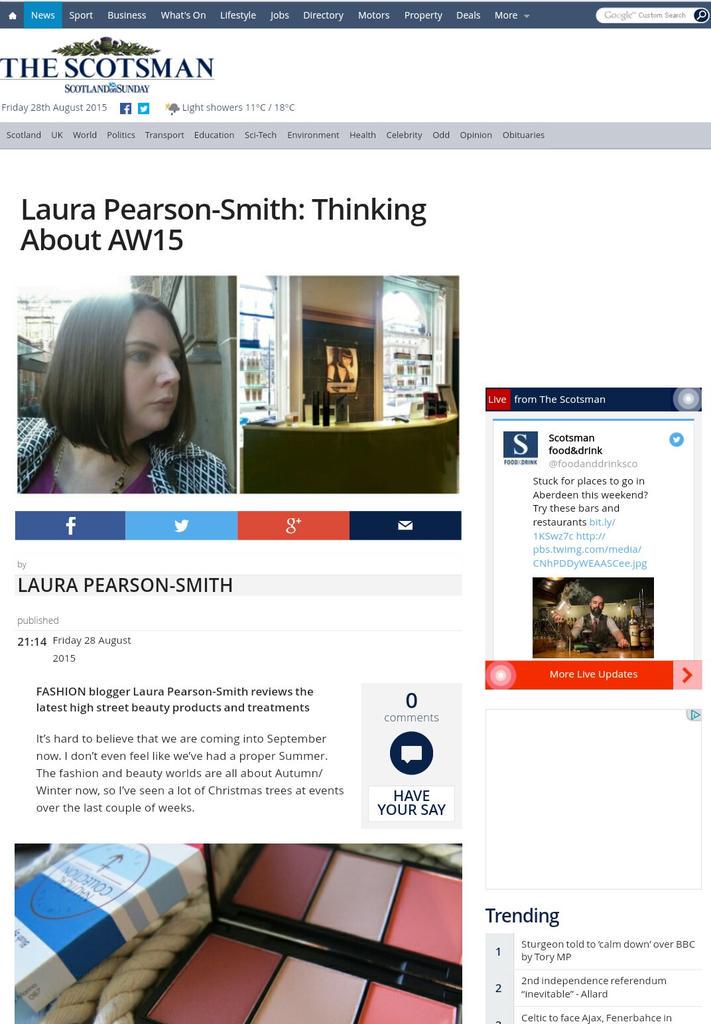 Laura Pearson (@alifewithfrills) on Twitter photo Read my latest <a href="/TheScotsman/">The Scotsman</a> column, all about #AW15 fashion & beauty! scotsman.com/news/laura-pea… Read my latest <a href="/TheScotsman/">The Scotsman</a> column, all about #AW15 fashion & beauty! scotsman.com/news/laura-pea…