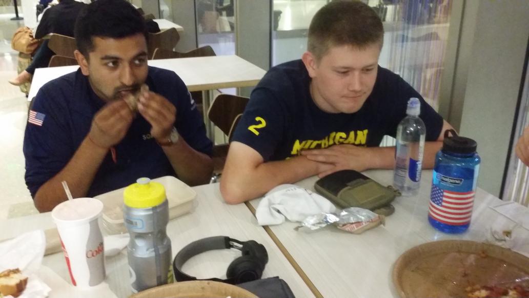 joshagby's tweet photo. Flight number 1 complete, quick dinner in LA, then off to Sydney. #UMSolar25 http://t.co/QCDtTF4eLN