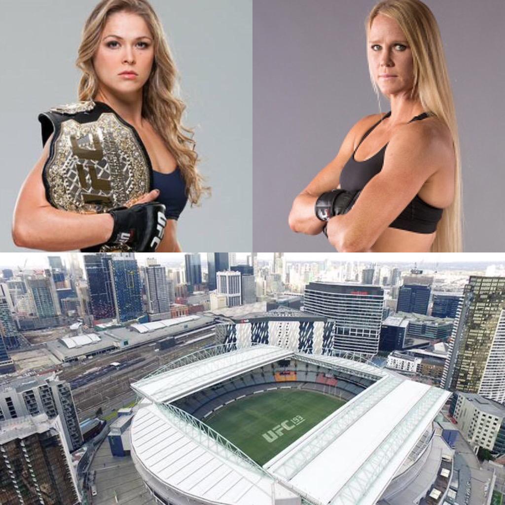 TheUFCDay's tweet image. URGENTE: @RondaRousey defenderá cinturão contra @_HOLLYHOLM no #UFC193 (14/11), na Austrália. #UFC