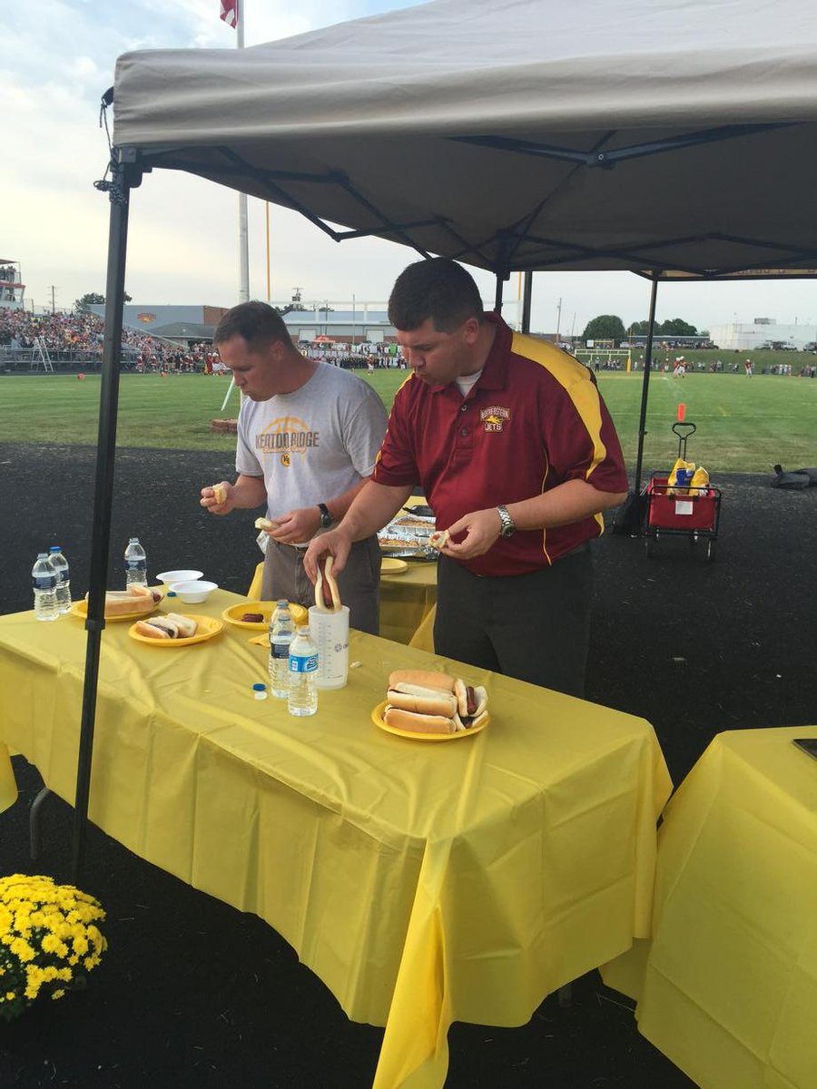 NEHS - Mr. Spirko wins the hot dog eating contest over Mr. Linkhart.