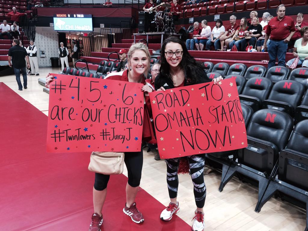 HuskerVBBench's tweet photo. That's what I'm talking about! #BestFans @twintowerKD @twintowerBer @jwongorantes http://t.co/Gqsw2YEE3s