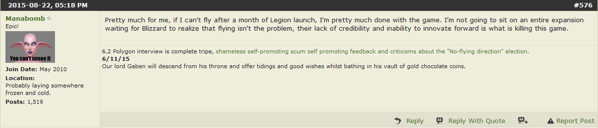 Somarlane's tweet photo. @WarcraftDevs #NoFlyNoSub #NoFlyNoBuy "flying isn't the problem" http://t.co/Sjc4zurZN9 http://t.co/2SFsTPZi5g