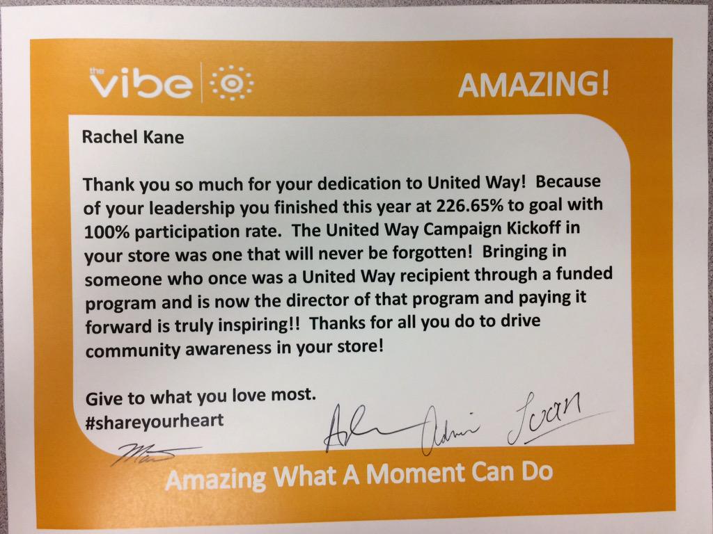rachkane__'s tweet photo. Awesome recognition for a great #UnitedWay Campaign! #FeelingTheLove #ShareYourHeart @MissJillEllen @sidfore @cdoug4 http://t.co/N5GCaBwkqV