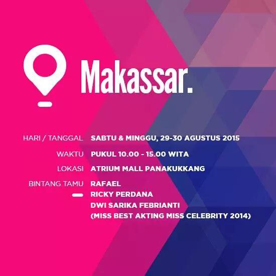 Jangan lewatkan audisi #MissCelebrity bersama <a href="/rafaell_16/">Raphael</a> <a href="/RickyPerdana06/">Ricky Perdana S.T.,</a> dan Dwi Sarika di Makassar.
