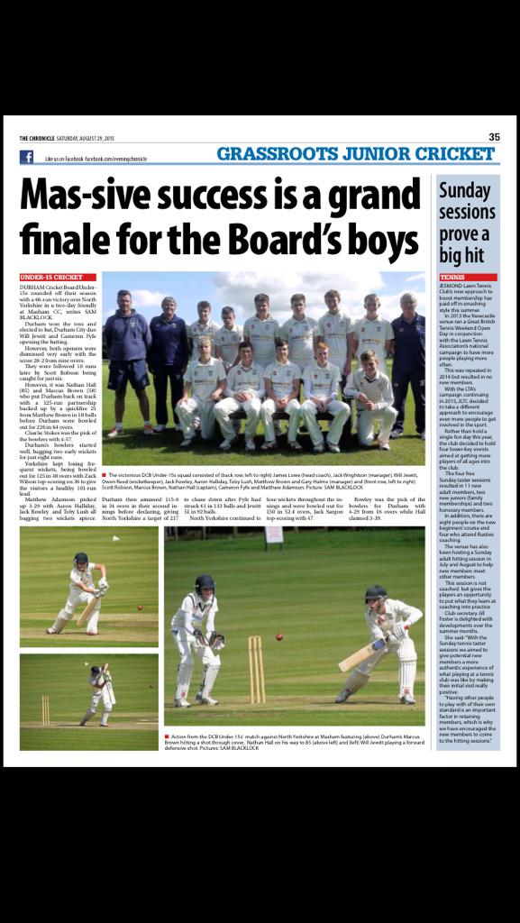 Coverage of last weeks Under 15s 2 day game against North Yorkshire in today's <a href="/EveningChron/">EveningChronicle</a> #DCBU15s