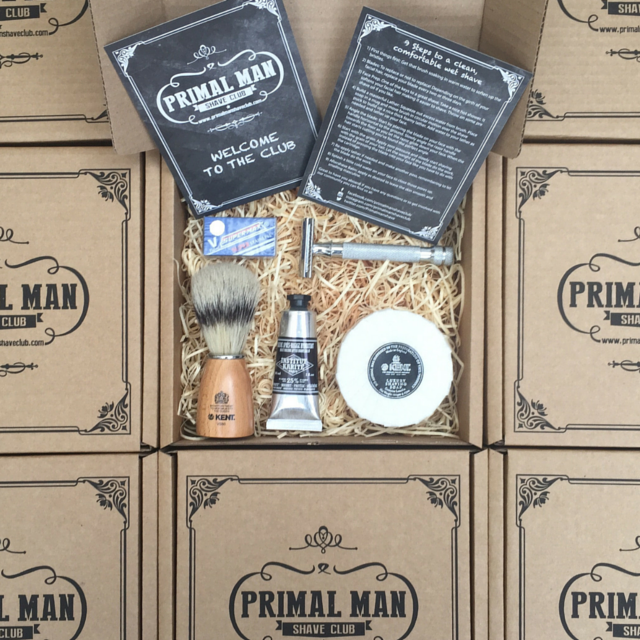 Primalmanshave's tweet photo. Feeling like some wet shave goodness? This what you receive in your first box! http://t.co/JGLNNlobnL