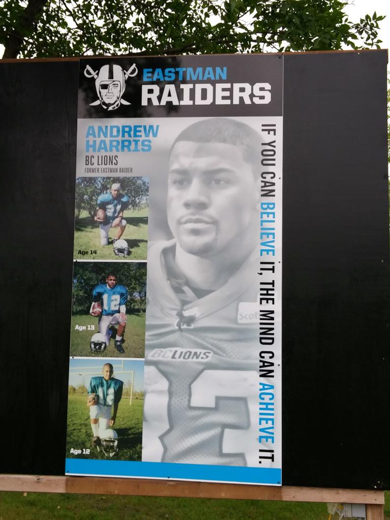 Andrew Harris poster erected at Raiders Field.  Thanks to <a href="/andrewharris33/">Andrew Harris</a> and <a href="/BCLions/">BC LIONS</a> for helping us out with this