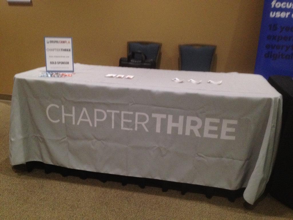 chapter_three's tweet image. We are at #DrupalCampLA all weekend. Stop by the booth in between sessions to say hello!