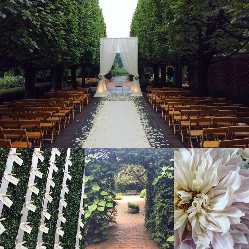 A romantic garden wedding set the scene today at Chicago Botanic Garden. #chicagobotanicgarden #wedding #kehoedesigns