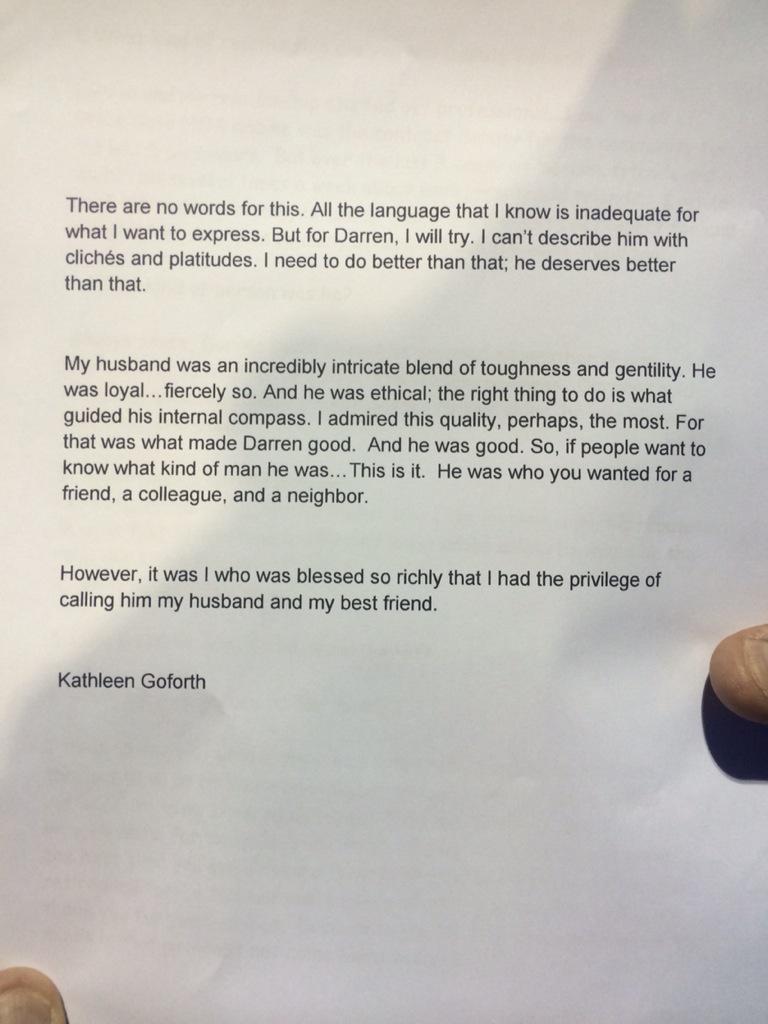 Kathleen Goforth wife of executed Deputy issues statement