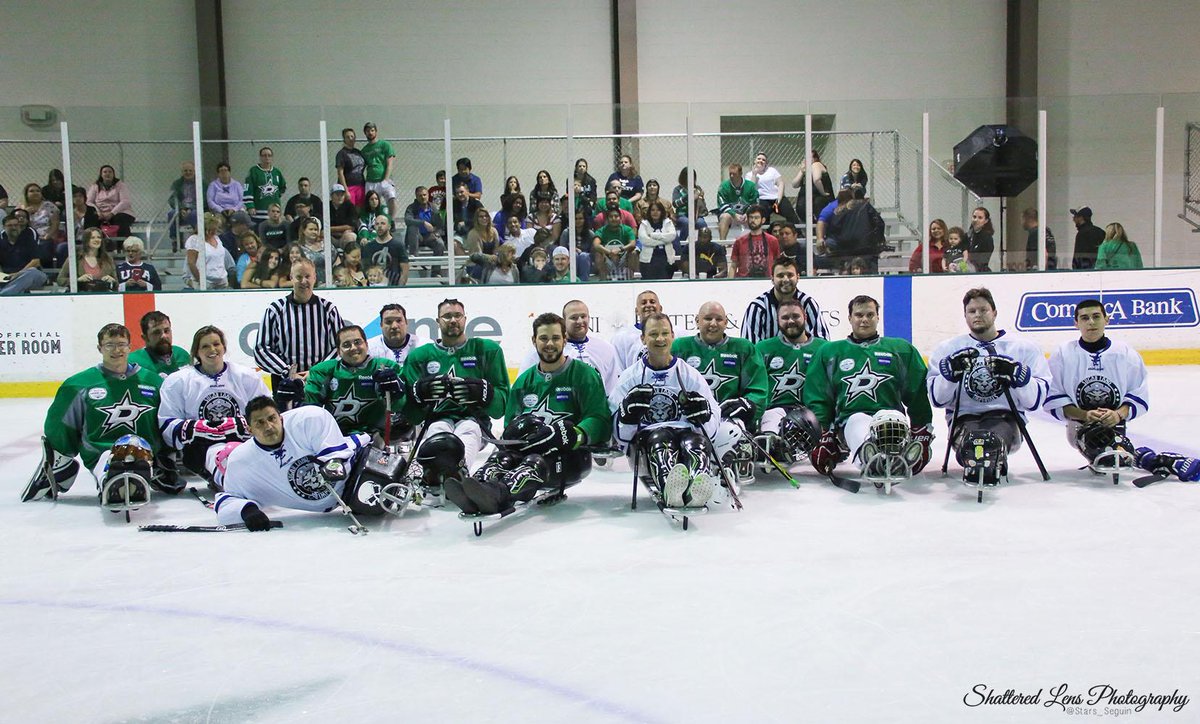 ShatteredLensTX's tweet image. Some great hockey was played at tonight's @StarsSledHockey event!