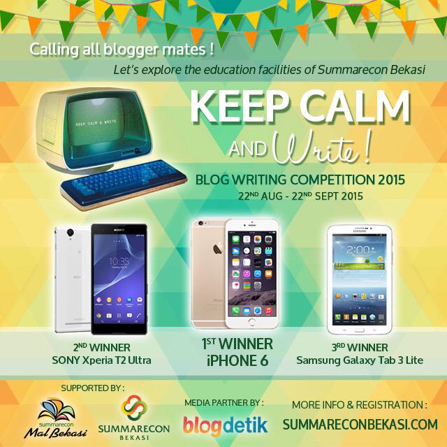 summareconbkasi's tweet photo. #KeepCalmNWrite2015 Tuangkan Imaginasimu dlm bentuk tulisan! Raih hadiah total snilai Rp.15Jt! http://t.co/HrRPs4KUIi http://t.co/hf9MGL1EV7