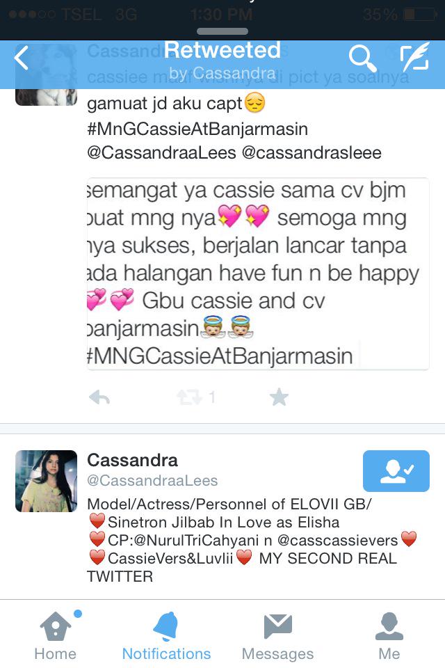 andiraaptr8's tweet photo. demi apa diretweet?💓💓💓💓💓😍😍😍😍😍 thxxx u bby luv uuu @CassandraaLees #MNGCassieAtBanjarmasin http://t.co/7AtH5m6TUc
