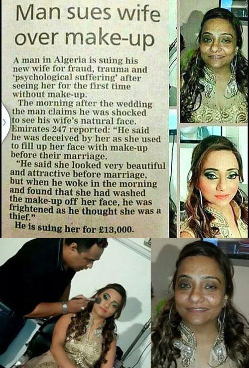 RIJFF on Twitter: Man sues wife over for #makeup #bride #MUA #NeverWashMakeupOff 😂😂😂 #ShareIfYouLaughed http://t.co/llchs3sazA" / Twitter