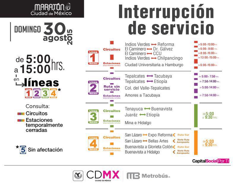 PublimetroMX's tweet photo. Recuerden por el #MaratonCDMX  algunas estaciones del @MetrobusCDMX @MetroCDMX  estarán cerradas http://t.co/B75QWjWeXw