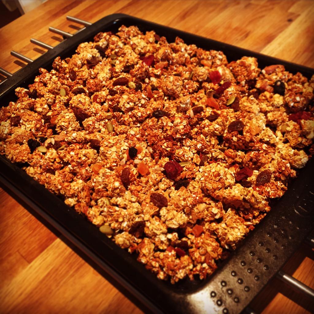 Prepping breakfast for the week ahead,  we've gone for homemade granola with mixed fruit, seeds and nuts #breakfast