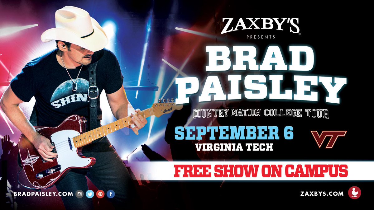 hokiesports's tweet image. Be there next Sunday as Brad Paisley comes to Virginia Tech for a free concert! #HokieNation #StartJumping