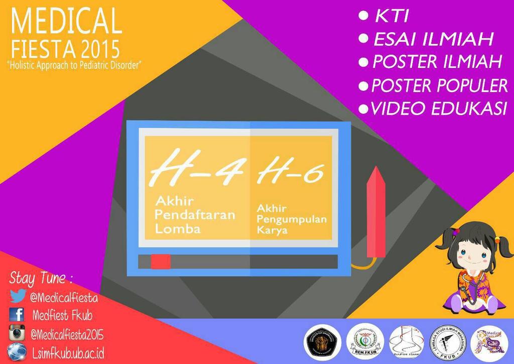Let's register your team NOW,
info lbh lengkap silahkan unduh guideline di lsimfkub.ub.ac.id :)
<a href="/medicalfiesta/">Medical Fiesta 2019</a>