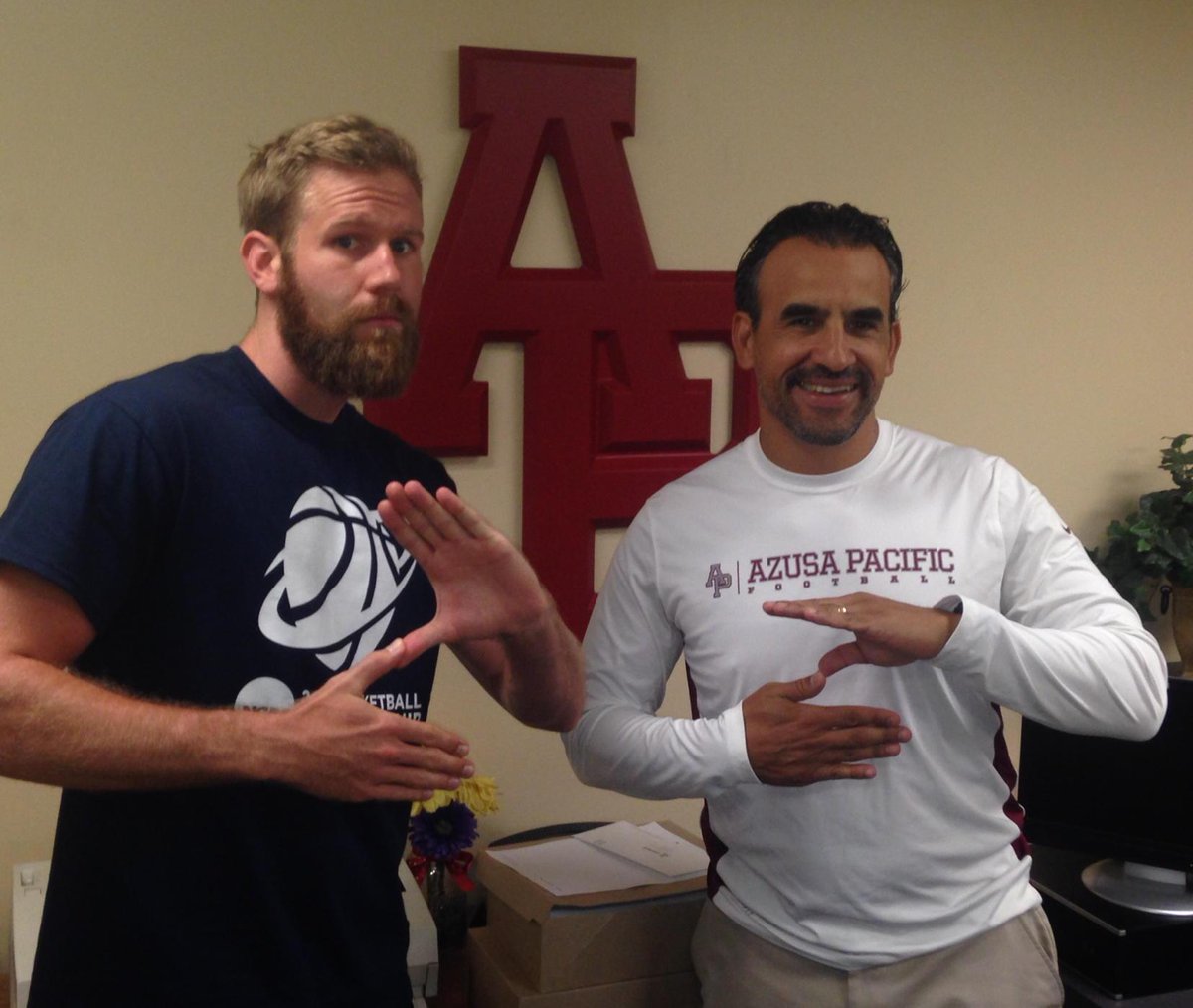vscwintoday's tweet photo. @jzolla and I are all set to kickoff the season! @APUtheZU #ZuNation #Zudified http://t.co/LzA8ohowwB