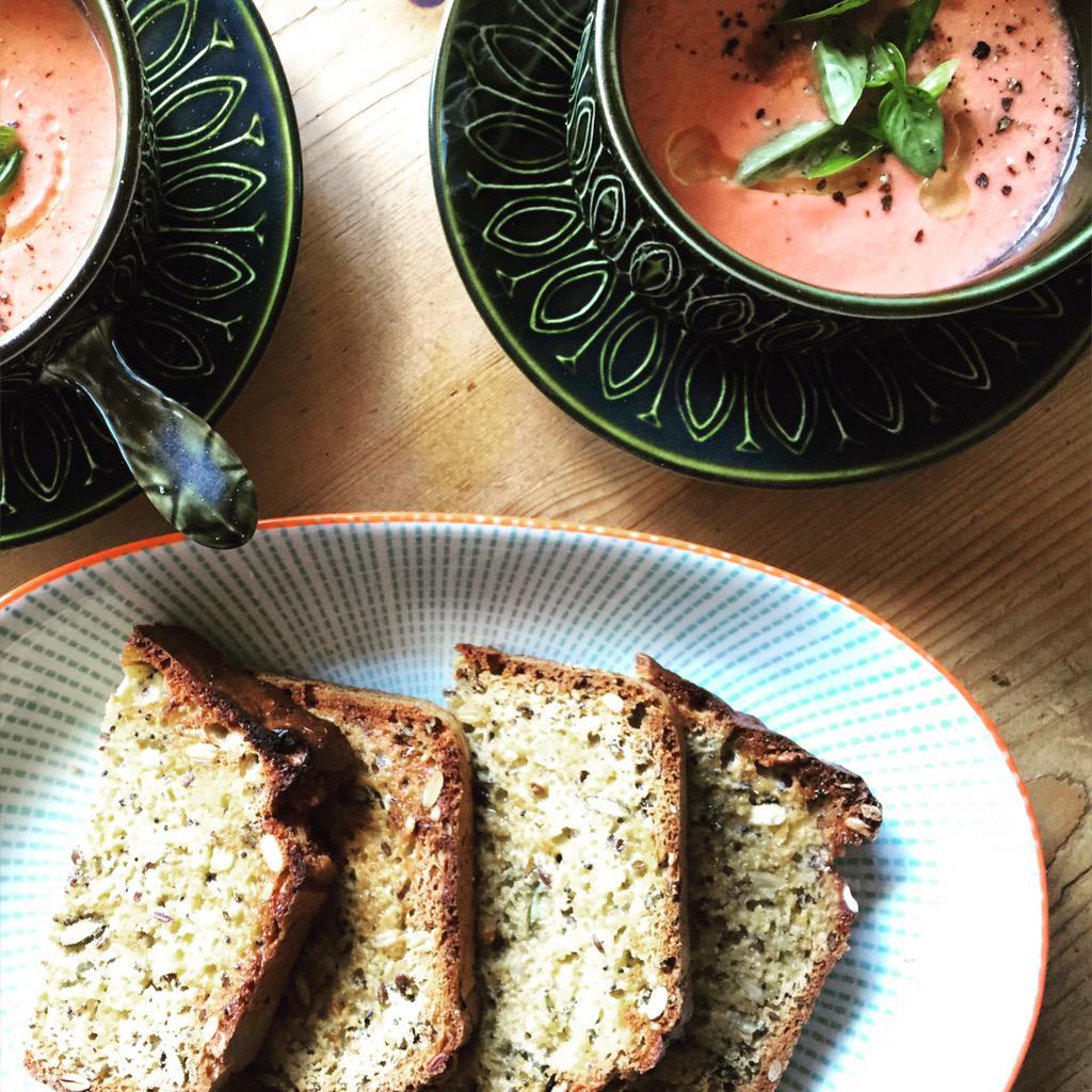secrettruro's tweet image. Loving the new @jamieoliver book. #seededbread with my fave #Gazpacho @FifteenCornwall