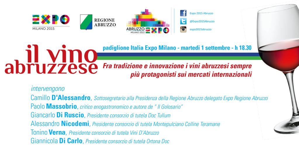 Il #vino abruzzese domani a <a href="/Pad_Ita2015/">Padiglione Italia</a> #Abruzzo #Expo <a href="/Massolon/">Paolo Massobrio</a> #EDV <a href="/Expo2015Abruzzo/">EXPO 2015 Abruzzo</a> @WineAbruzzo <a href="/DalessandroCam/">Camillo D'Alessandro</a>
