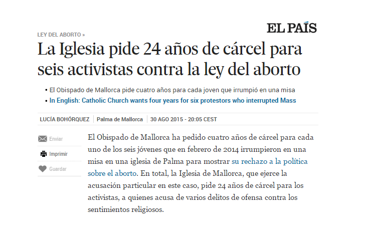 ecorepublicano's tweet photo. La Iglesia NUNCA ha personado acusación contra sus pederastas, pero sí para pedir 24 años de cárcel a 6 activistas http://t.co/iMe8U8Qv49