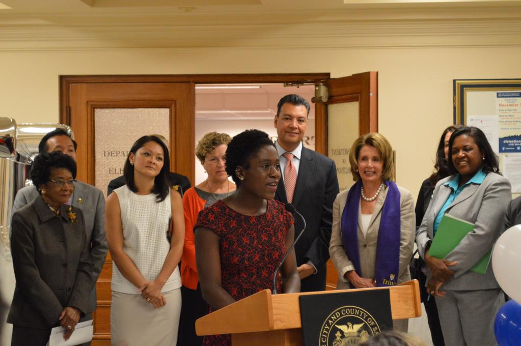 SFStateMBA's tweet image. RT @SFSTATEGATOR @NaeemahCharles leads the charge for #SFSU students' voter registration @ City Hall press conference