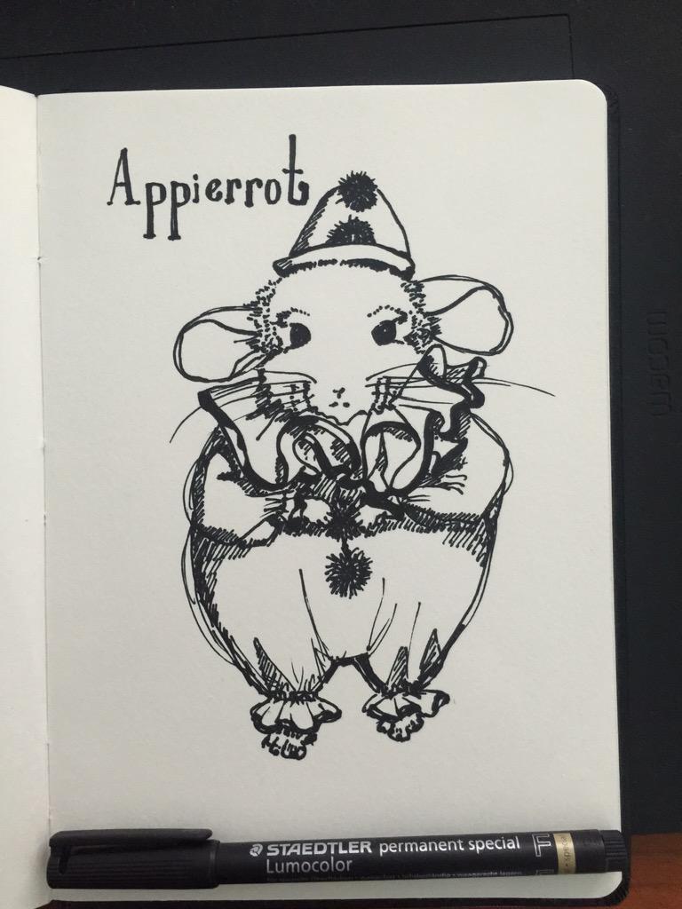 Our human @JuliaGojtan sketched Appie wearing a Pierrot outfit. #chinchilla #sketch #doodle