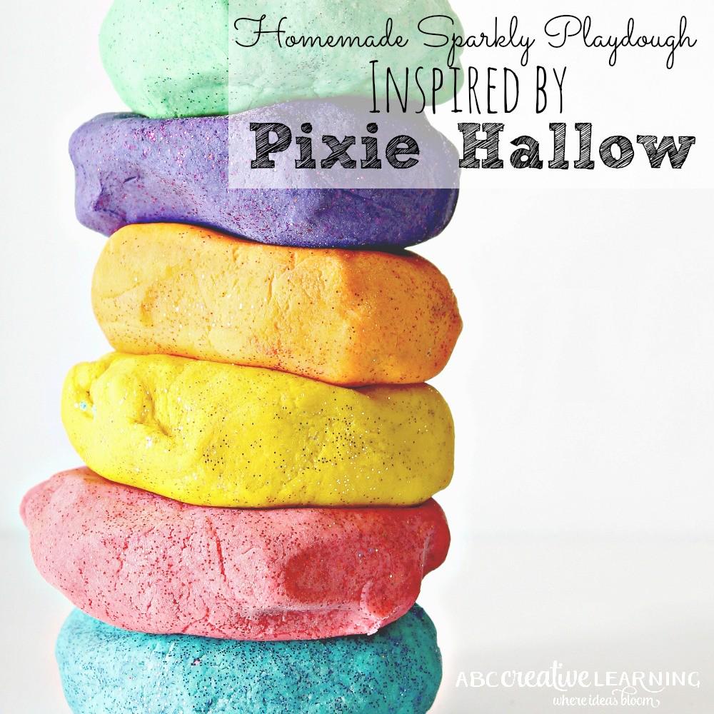 Homemade Sparkly Playdough Inspired by Pixie Hallow bit.ly/1M7HqOI #SensoryPlay #DIYPlaydough #DisneySide