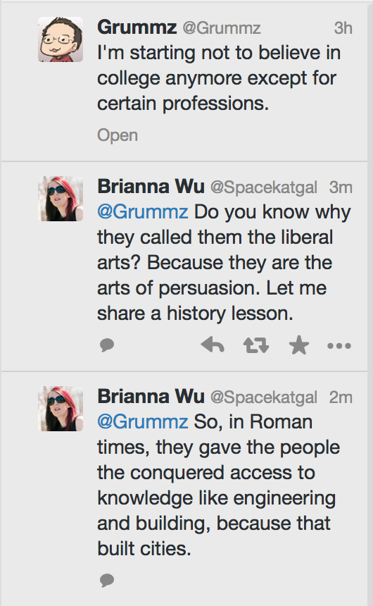 BriannaWu's tweet image. Mark Kern proposes abolishing college “except for certain professions.” I give him a liberal arts history lesson.