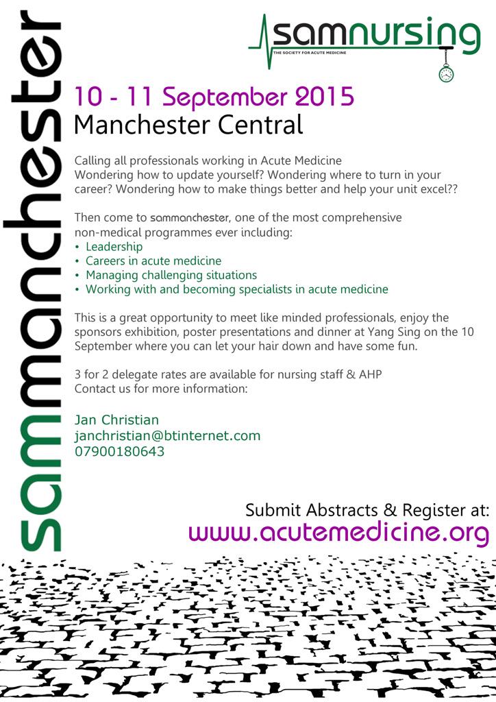 Great nursing program at the SAM <a href="/acutemedicine/">SAM Online</a> conference in Manchester....