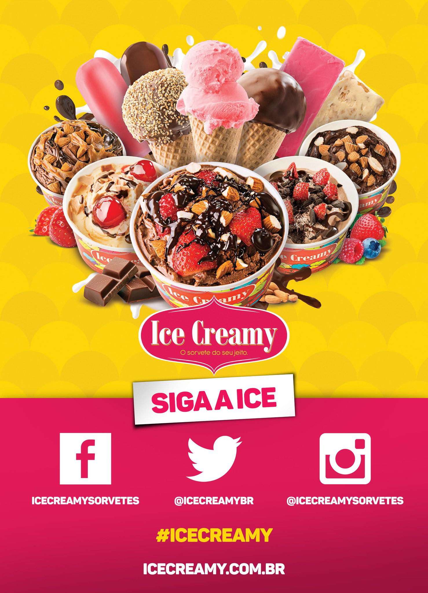 Postagens para a fanpage da Ice Creamy, marca especializada em
