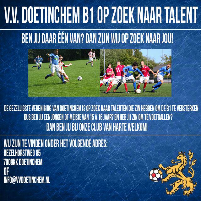 v.v. Doetinchem B1 is op zoek naar talenten!