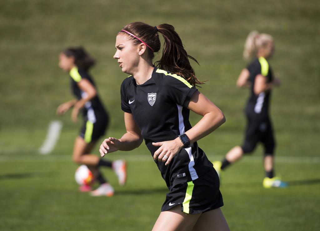 USWNT's tweet photo. #USWNT began prep for #USAvHAI today in #Detroit. Team will hold public training tomo, 5pm @fordfield. #VictoryTour http://t.co/LQcShrLQbB