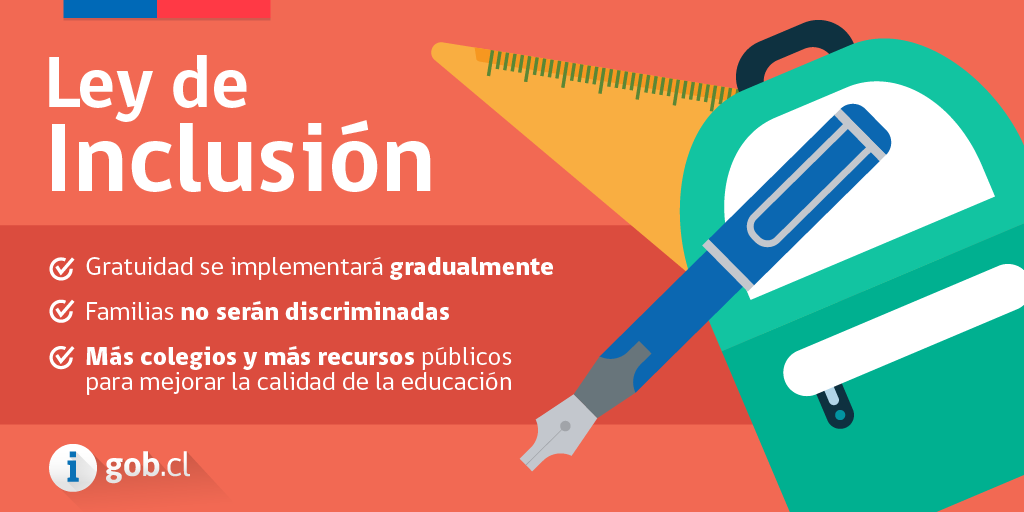 Más de 700 colegios pasarán a ser gratuitos en 2016. Así funcionará la #LeyInclusión s.gob.cl/LeyInclusión