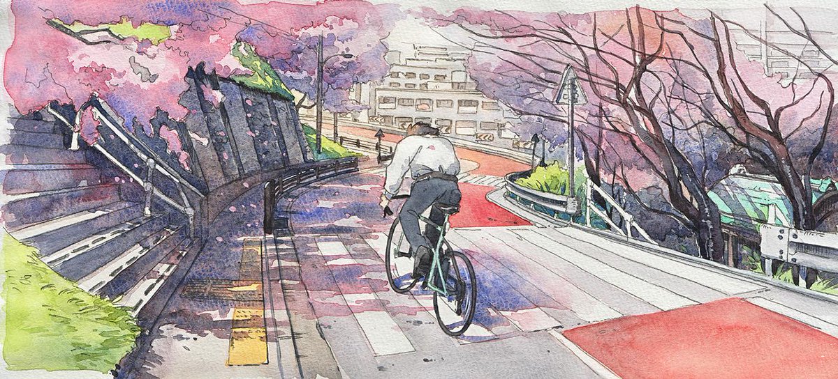 Adobe's tweet image. ‘Bicycle Boy’ is a beautiful watercolor series by @gommatt that showcases modern Japan: adobe.ly/1J6q9Qo