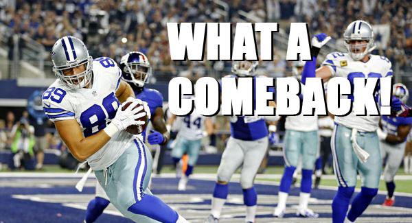 SportsDayDFW's tweet image. What do you think of the Cowboys' stunning comeback win? Coverage, photos, opinions here: d-news.co/S9Zwu