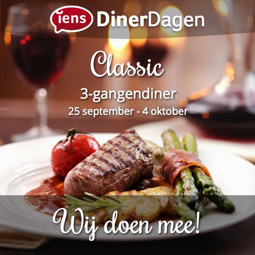 Tijdens de #IensDinerDagen van 25 sep t/m 4 okt serveren wij een 3 gangen keuzemenu (inclusief amuse) voor €25,-