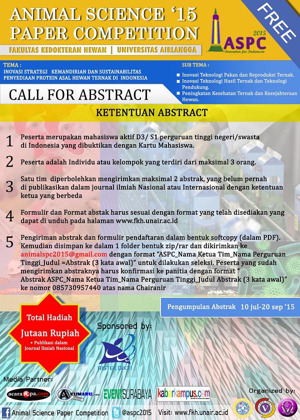 fikrimv37's tweet photo. @AKUMARUcom Call for abstract ASPC 2015. Ayo! kirimkan delegasi dan inovasi yang kalian miliki!. follow @Aspc2015 http://t.co/oyS9VO7vhq