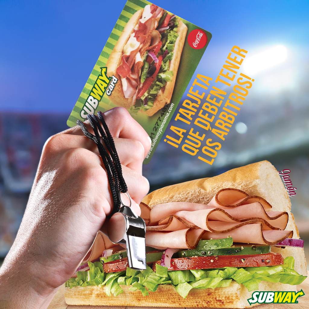 subwaypanama's tweet photo. ¡Árbitros busquen su #SubwayCard solo queremos ver esa tarjeta en el estadio! #subway #panama #RT http://t.co/xfYGTOurO9