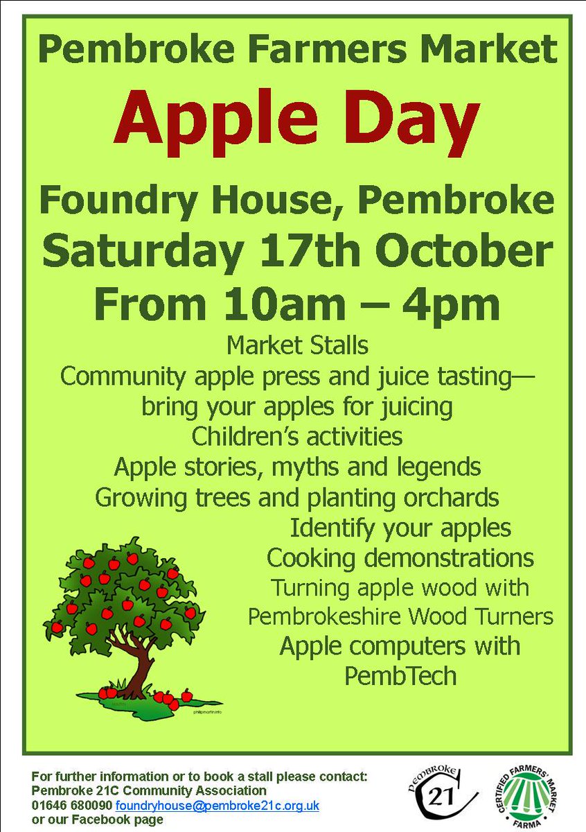 Bookings for stalls being taken for our Apple Day market 17th October in Foundry House -