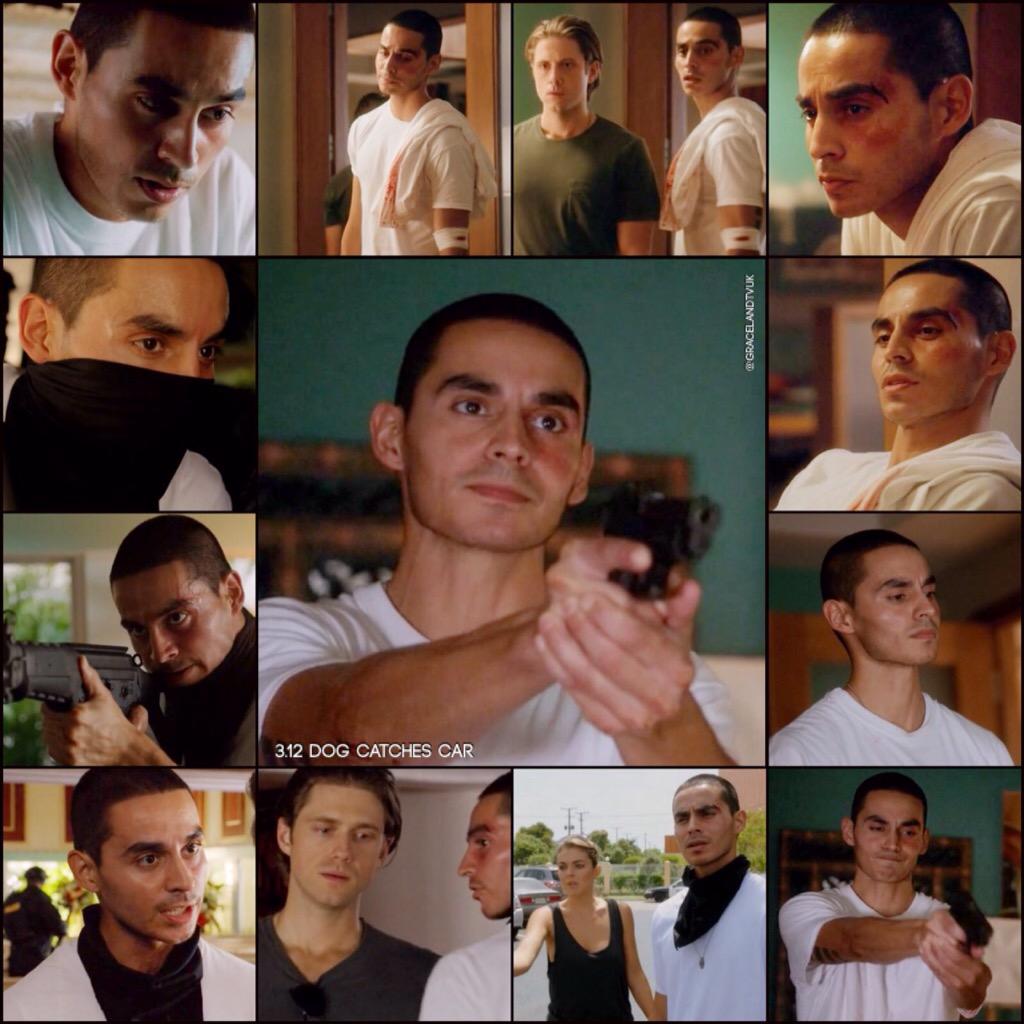 GracelandTVUK's tweet photo. Snapshots from #GracelandTV 3.12 Dog Catches Car #JohnnyTuturro @MannyMontana #GLDog #GLSeasonFour http://t.co/y55YlOVVO3