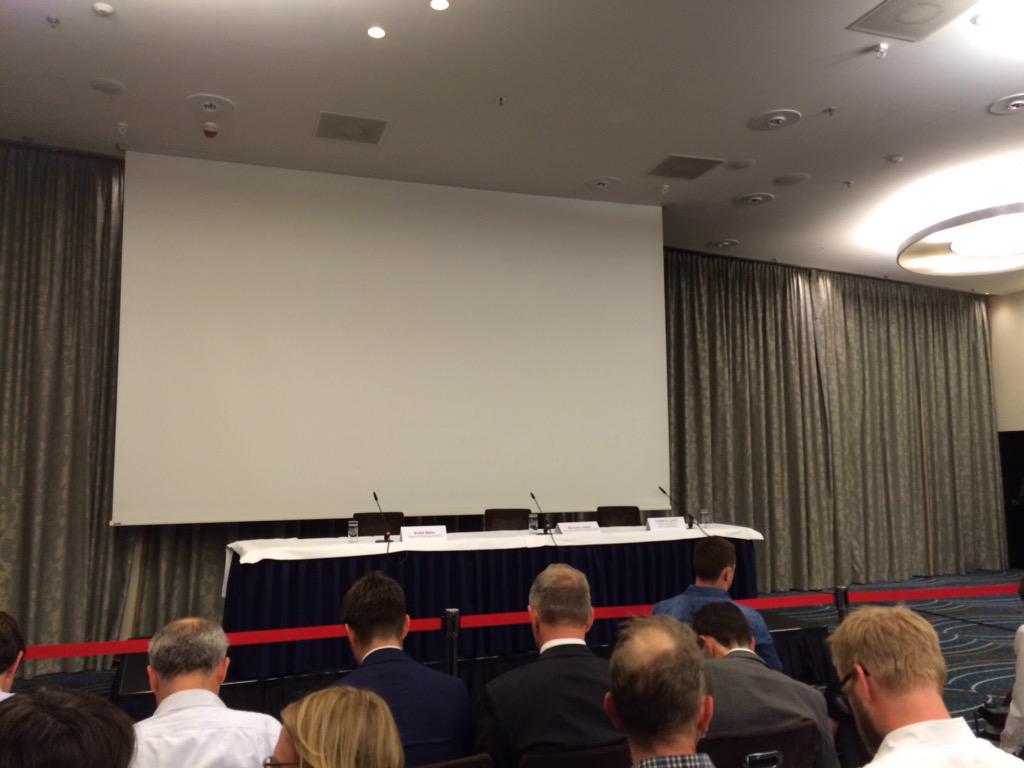 Waiting in Zurich for start of news conference with US attorney general Loretta Lynch to discuss Fifa investigation