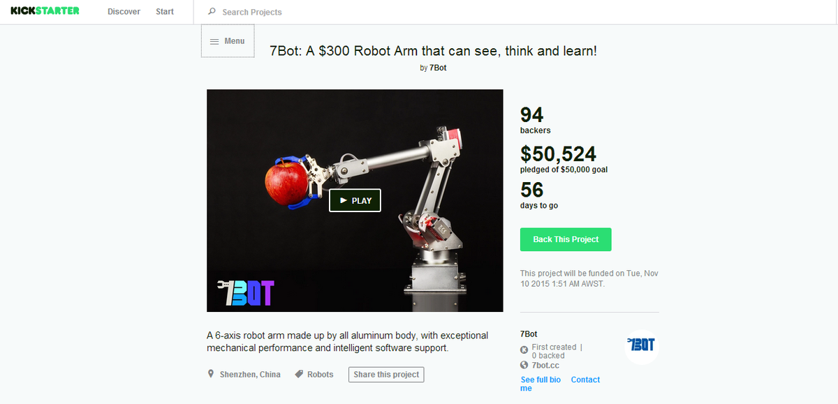 7BotRobotics's tweet photo. We reached our goal in 4 days!!! Thank you so much for all of your support!!! http://t.co/XM8DarQPy9