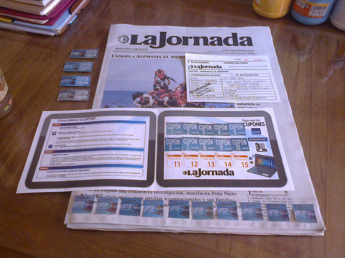 centlierendira's tweet photo. @MRANGELON ¡Qué bien!, al día de hoy, así luce mi planilla de cupones de @lajornadaonline para obtener una laptop. http://t.co/9yF2p0o1Dc
