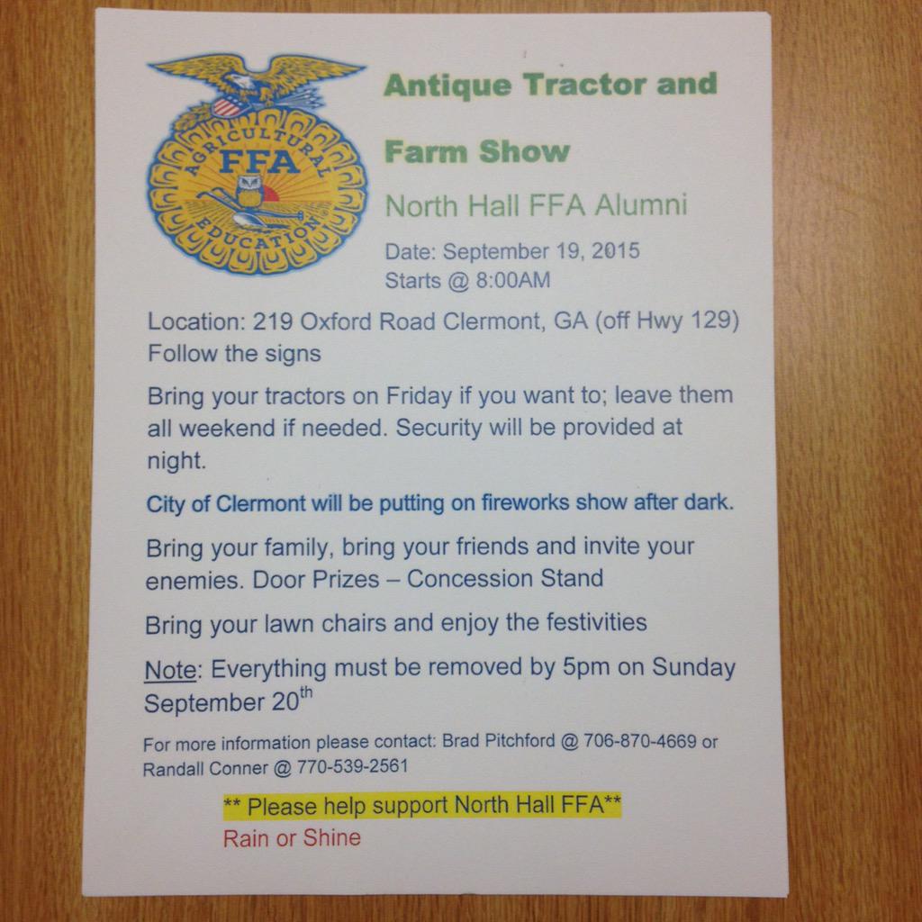 NorthHallFFA's tweet photo. Just a reminder that Tractor Show is this Saturday at 8:00 a.m.! Continue to spread the word! http://t.co/Tn7oULPiDb