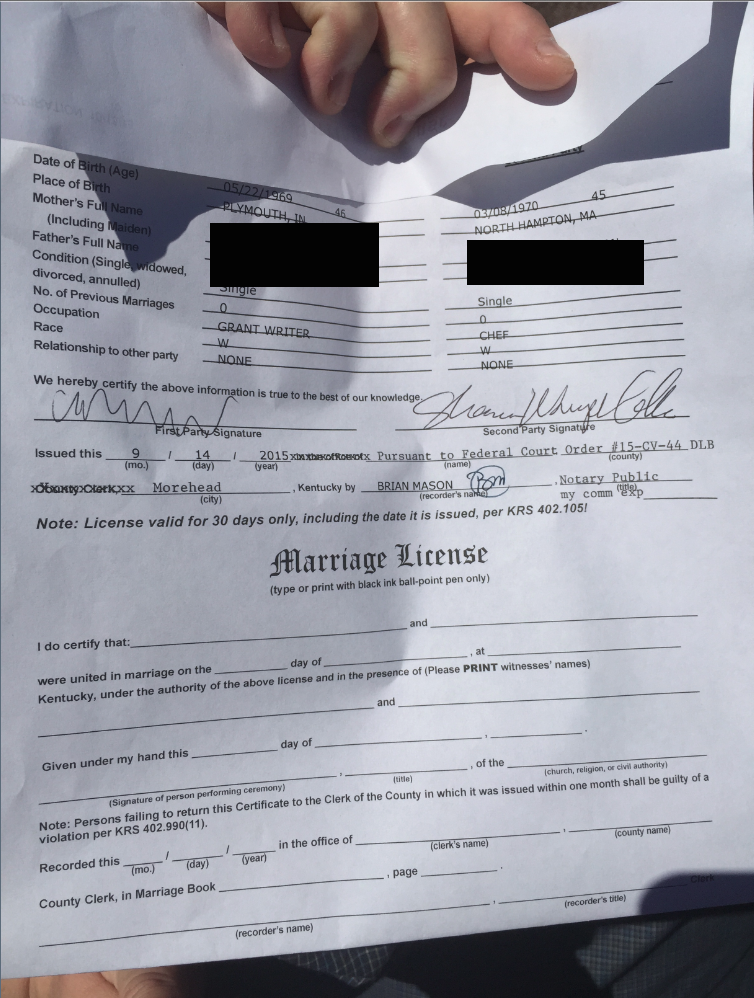 Carmen Marriage license of Carmen and Shannon WamplerCollins from the