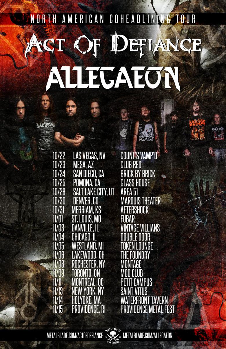 The <a href="/ActOfDefiance1/">Act Of Defiance</a> - <a href="/Allegaeon/">Allegaeon</a> tour starts in less than 6 WEEKS. We cannot wait to see you there!!! #metal #thrash